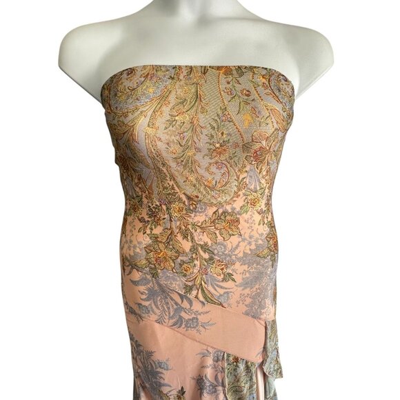 Windsor Strapless Floral Brocade Ruffle Midi Dress Peach Multicolor Size M NWT - Picture 4 of 13